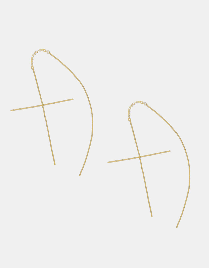 Earrings, 925 Sterling Silver, Yellow Gold Plated - Cross