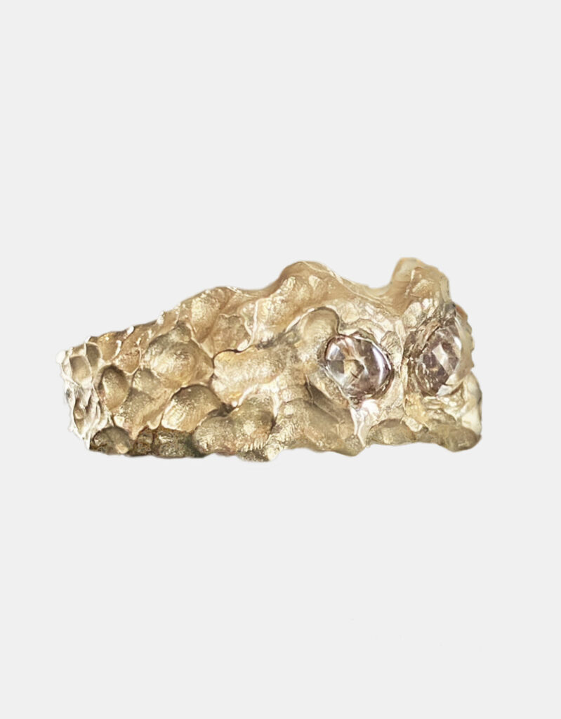 Ring with Raw Diamonds, 14K Yellow Gold - Rock