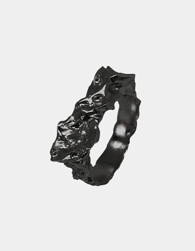 Ring, 925 Sterling Silver, Ruthenium Plated - Rock