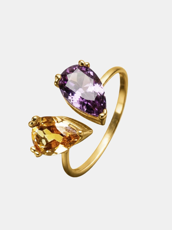 Gold ring, Citrine, Amethyst - Toi et Moi