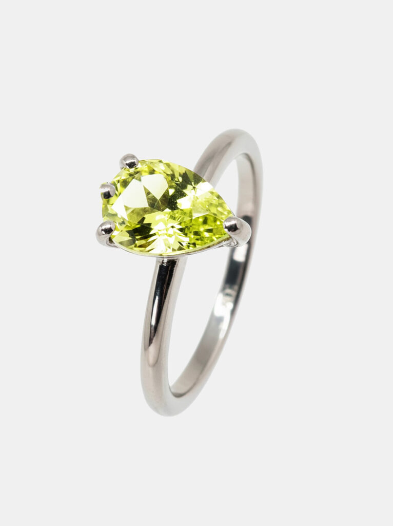 Pierścionek ze szafirem, 14K białe złoto - Neon Sapphire