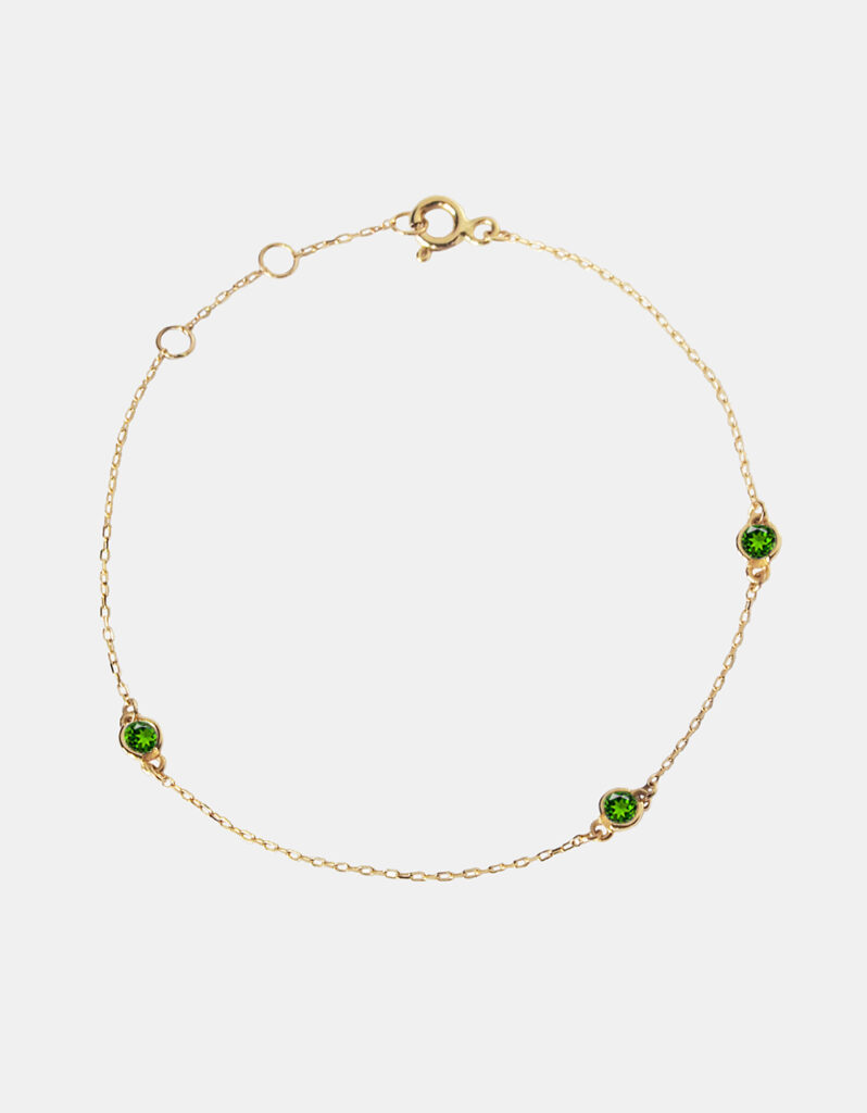 Bransoletka z 3 chromdiopsydami, 14K żółte złoto - Catch
