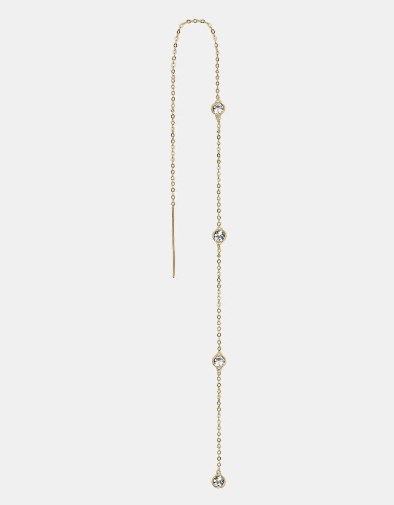 Single Earring with 4 White Topazes, 925 Sterling Silver, Yellow Gold Plated - Catch