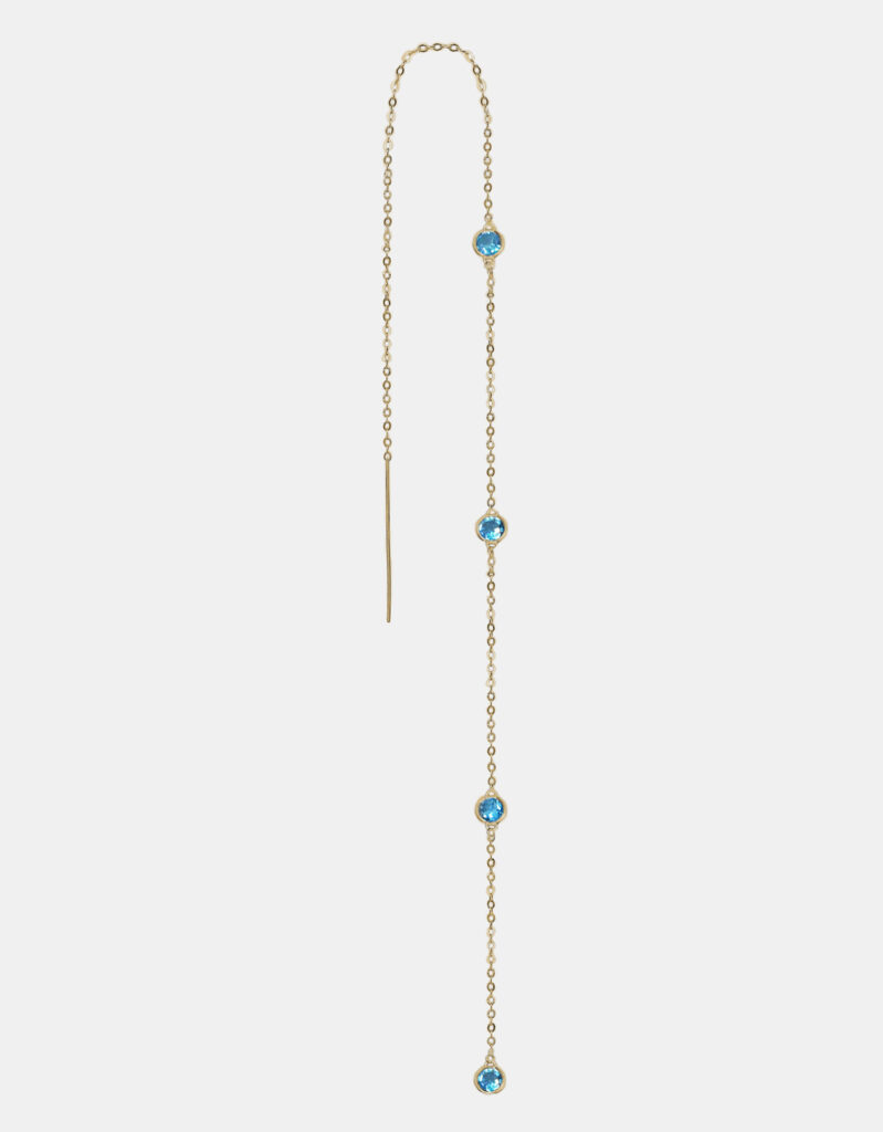Single Earring with 4 Swiss Blue Topazes, 925 Sterling Silver, Yellow Gold Plated - Catch