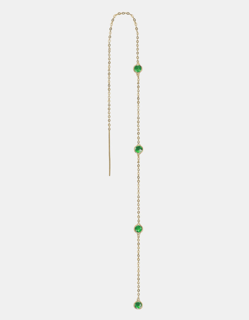 Single Earring with 4 Chrome Diopsides, 925 Sterling Silver, Yellow Gold Plated - Catch