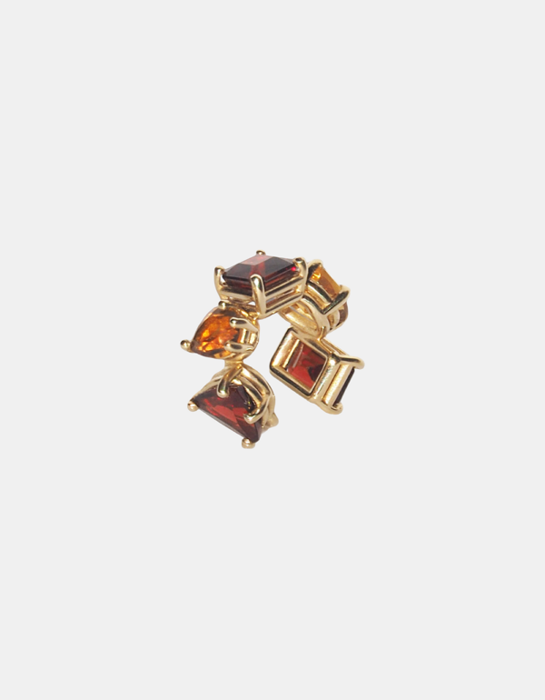 Autumn ear cuff with citrines and garnets, 14K yellow gold