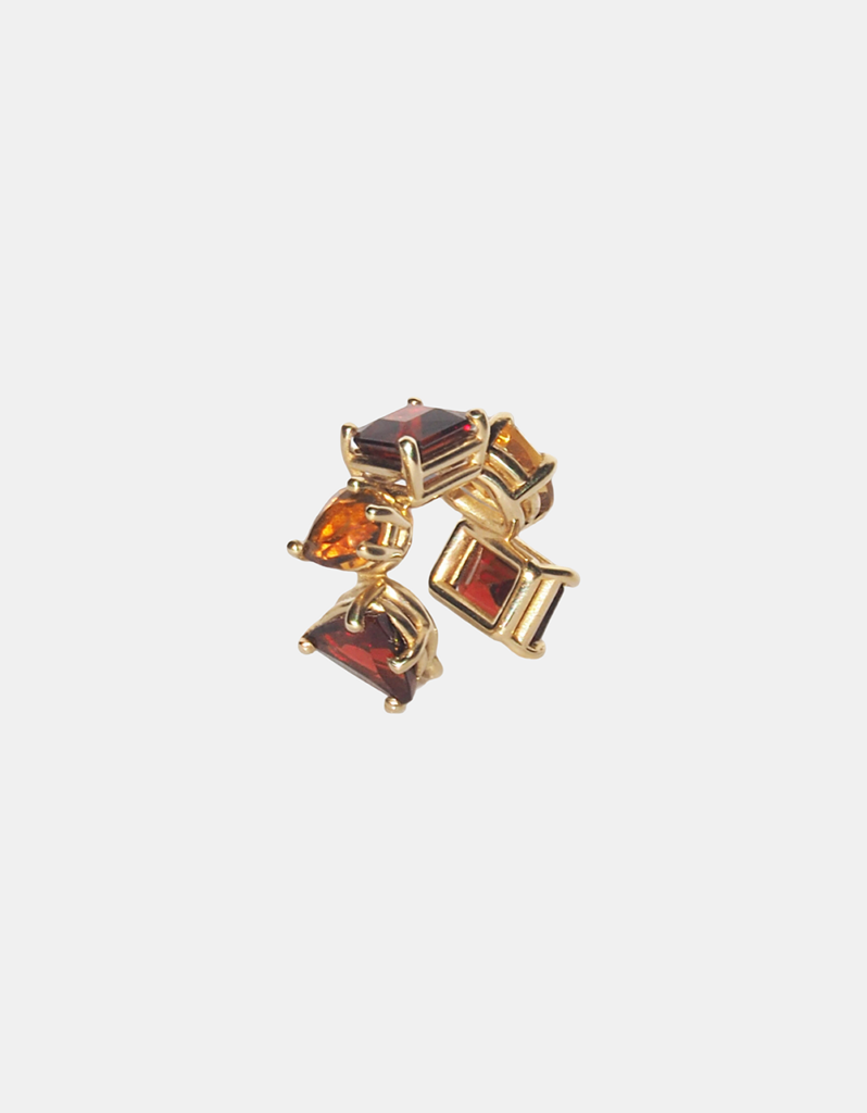 Ear Cuff with Citrine and Garnet, 14K Yellow Gold - Autumn