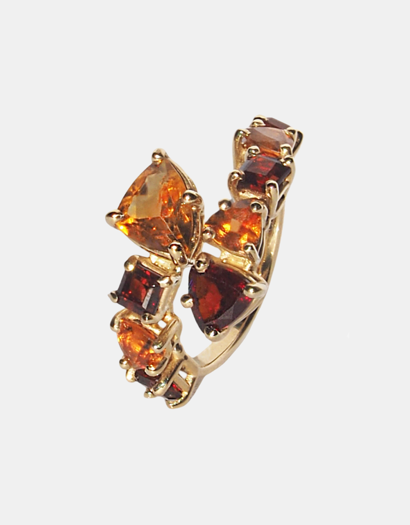 Ring with Citrine and Garnet, 14K Yellow Gold - Autumn
