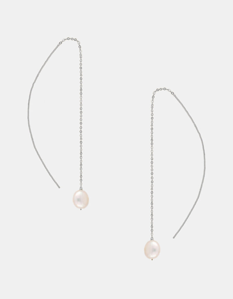 Earrings with Pearls, 925 Sterling Silver - Long Aqua