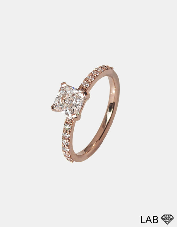 Pierścionek Pavé z laboratoryjnym diamentem Radiant Square, 14K różowego złoto _ 1,32 ct