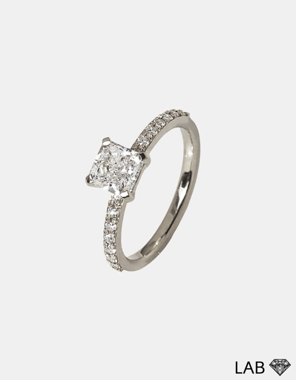 Pierścionek Pavé z laboratoryjnym diamentem Radiant Square, 14K białe złoto _ 1,32 ct