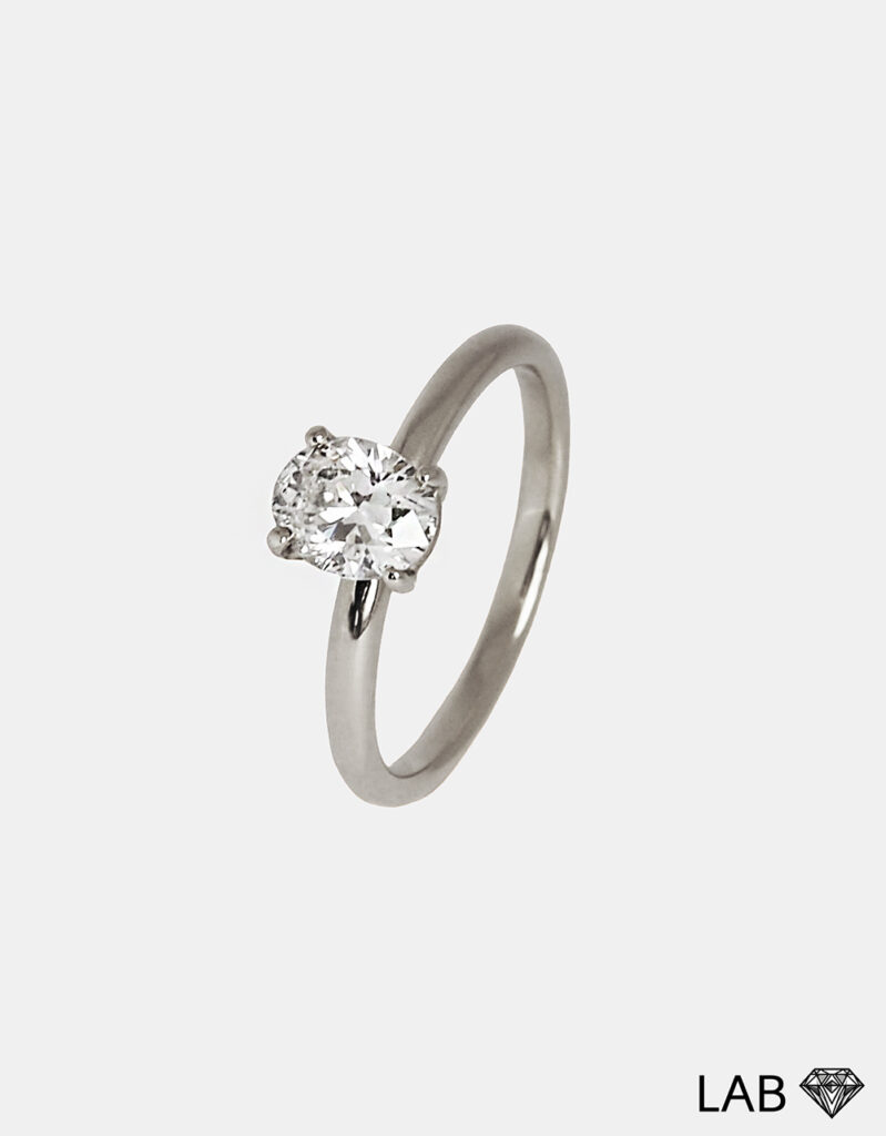 Pierścionek z diamentem laboratoryjnym, 14K białe złoto, 0,8 ct - Solitaire Oval