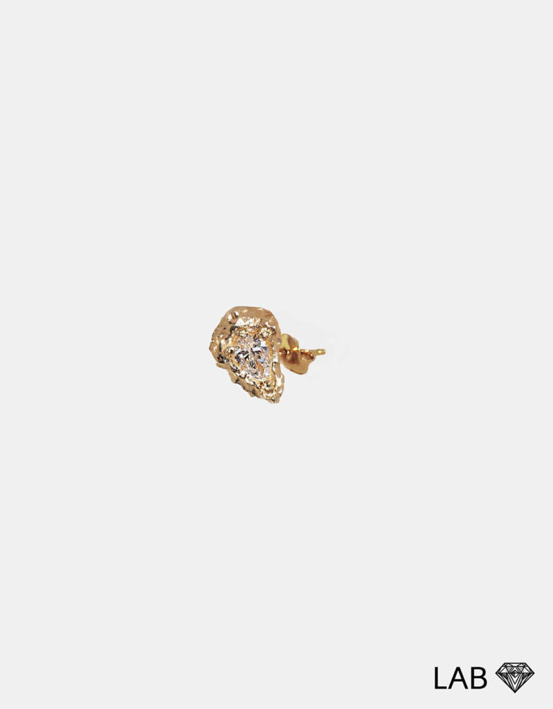 Single Earring with Lab-Grown Diamond, 14K Yellow Gold - Desire Pear Stud