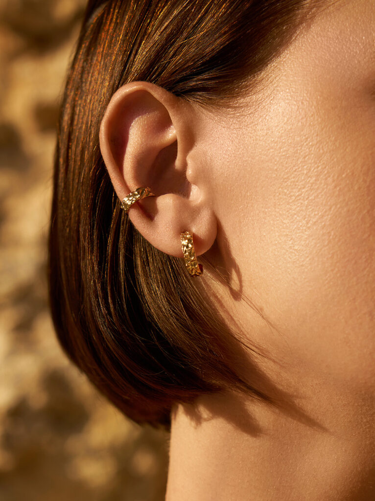 Ear Cuff, 925 Sterling Silver, Yellow Gold Plated - Cliff