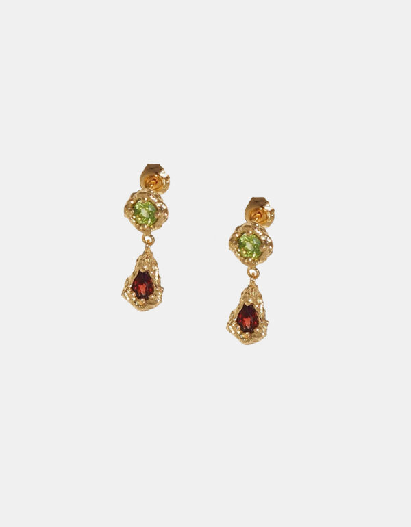 Kolczyki Desire Olivins & Garnets Drop, srebro próby 925, złocone złotem żółtym