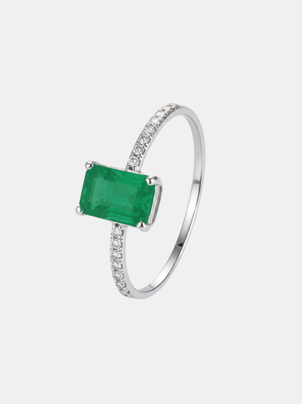 Pierścionek złoty, szmaragd, diamenty - Green Muse