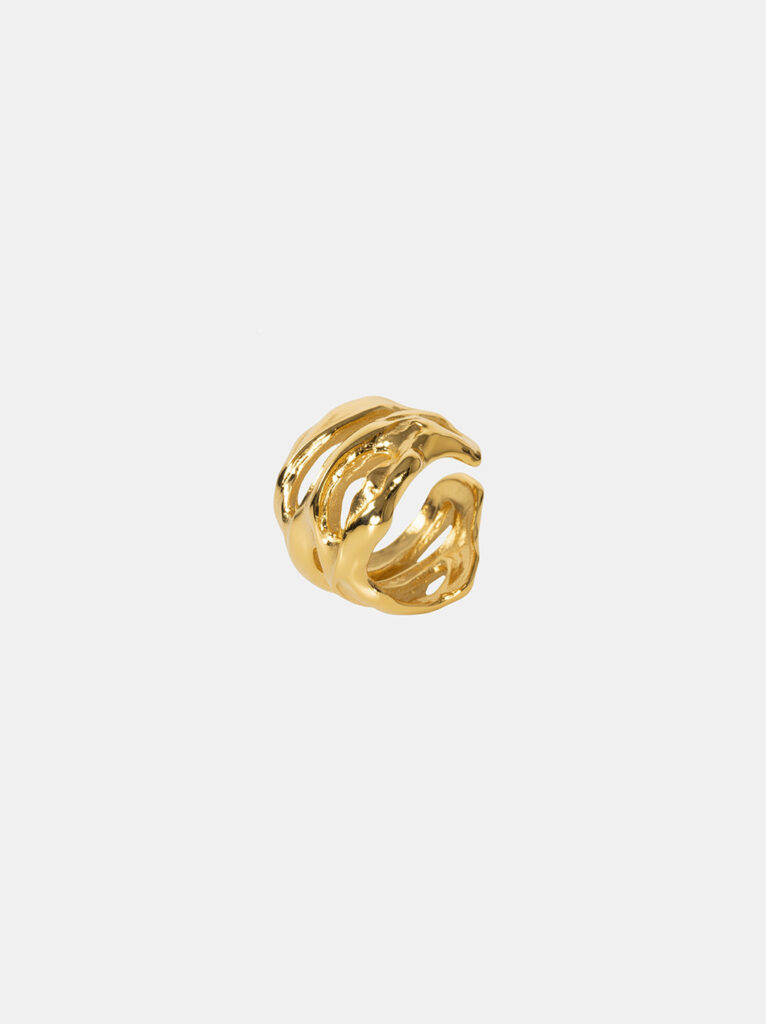 Ear Cuff, 925 Sterling Silver, Yellow Gold Plated - Fluid