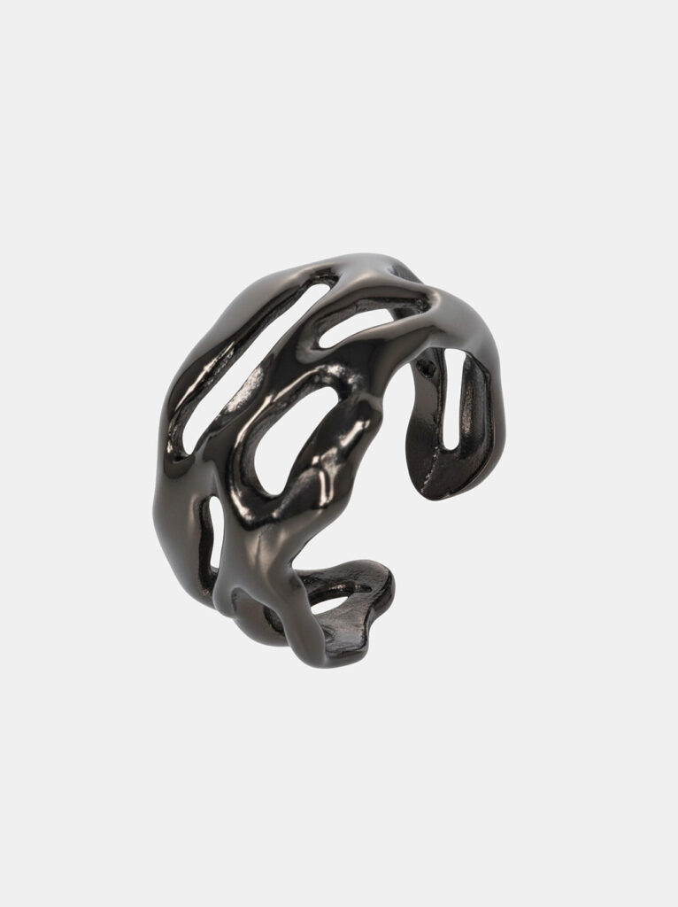 Ring, 925 Sterling Silver, Ruthenium Plated - Fluid