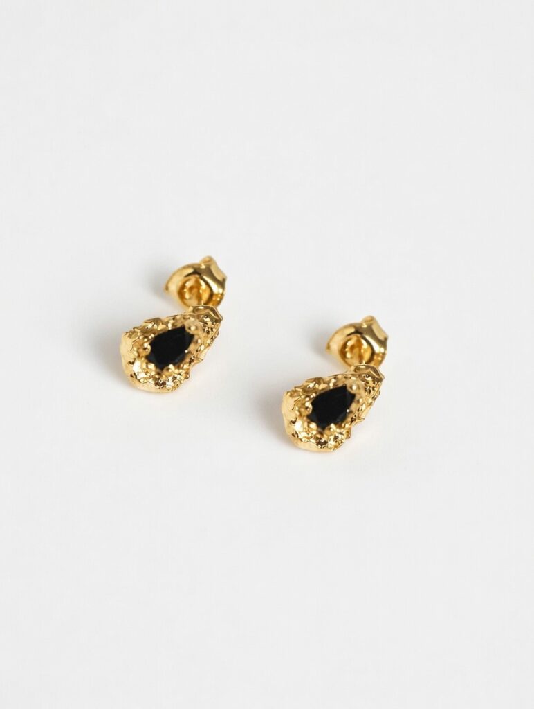 Kolczyki z onyksem, srebro 925, złocenie żółte - Desire Pear Studs
