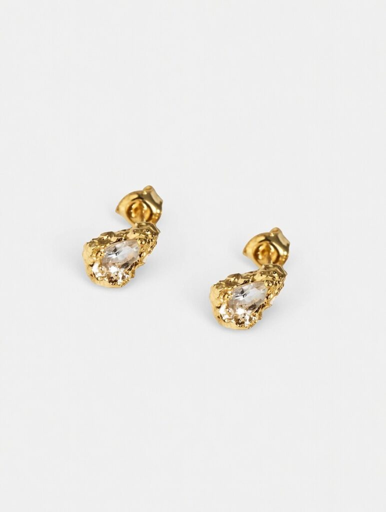 Kolczyki z topazem, srebro 925, złocenie żółte - Desire Pear Studs